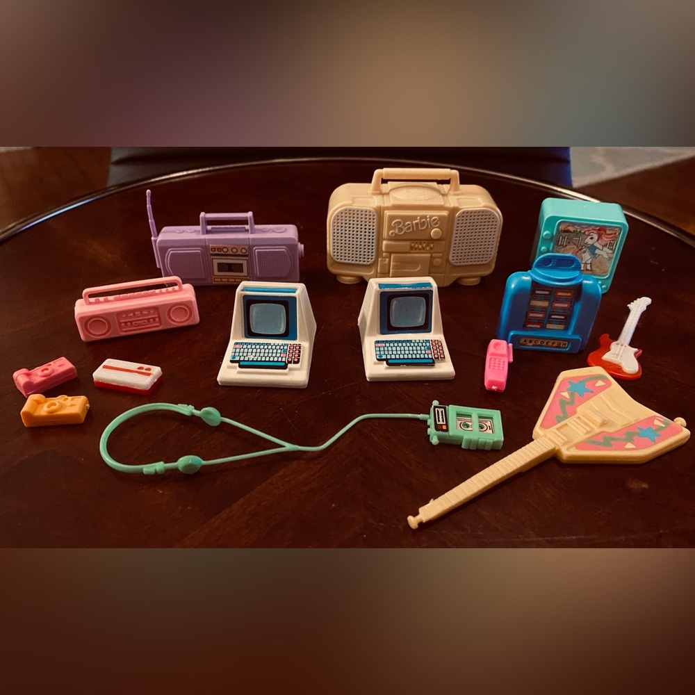 14 piece Vintage Barbie Doll Accessories Lot Toys Boomboxes Walkman Computers
